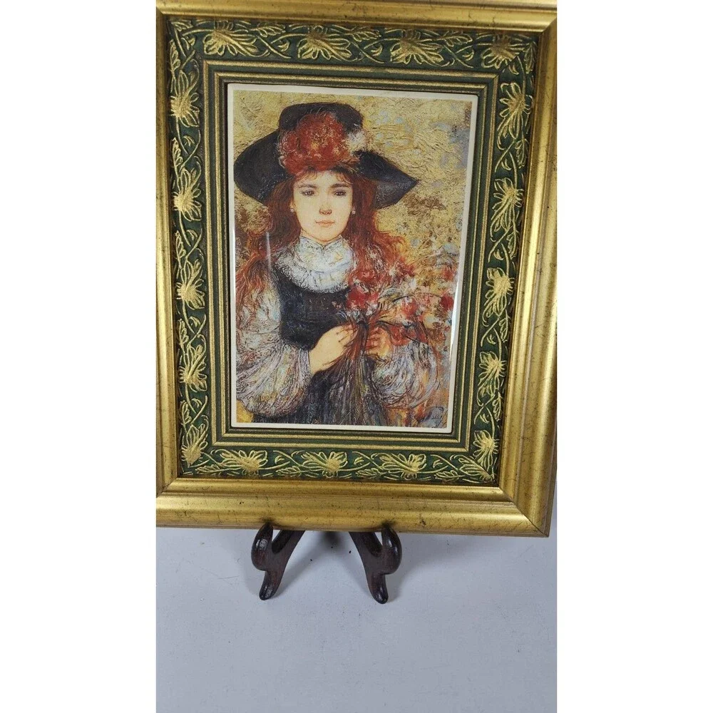 2 Signed Edna Hibel Framed Ceramic Tile Pieces 